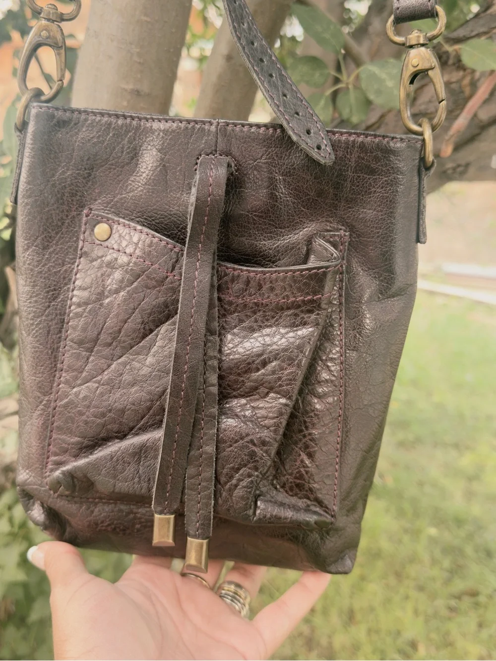 latico Dark purple Leather Crossbody with Front Pocket and Drawstring